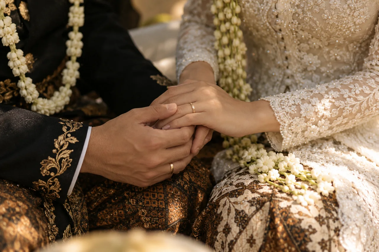 Ilustrasi detail cincin dan tangan pasangan